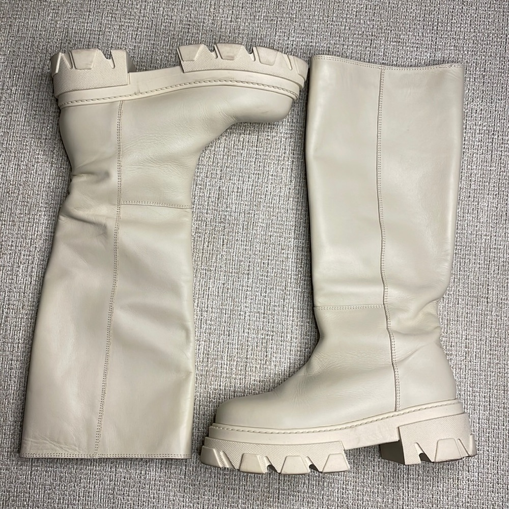 Tan Alohas Katiuska leather knee-high boots